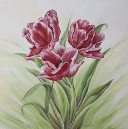 tulpen blumenbild gruen rosa malerei haike espenhain