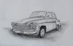 Oldtimer Auto Wartburg Tourist Blesistift Zeichnung Haike Espenhain